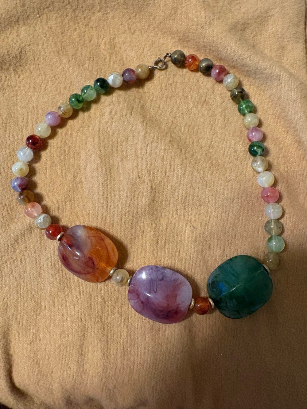 Vintage Multi-Color Beaded Statement Necklace - Green, Purple, Orange